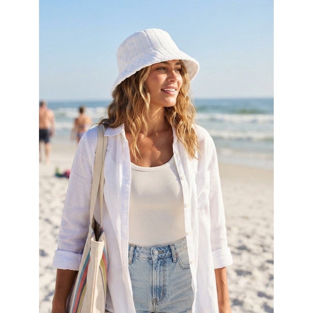 Shade And Shore White Terry Cloth Bucket Hat Beach Sun Cap